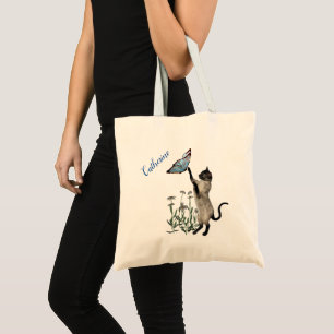 Siamese Cat With Blue Butterfly Personalised Tote Bag