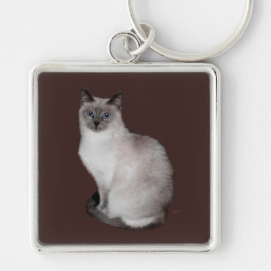 Siamese Cat with Blue Eyes Key Ring
