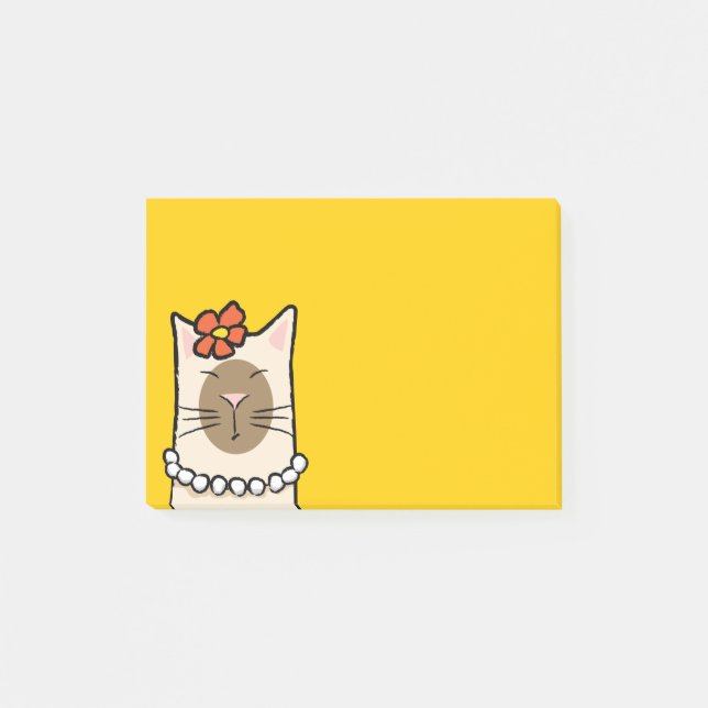 Siamese Cat with Flower & Pearls Post-it® Notes (Front)