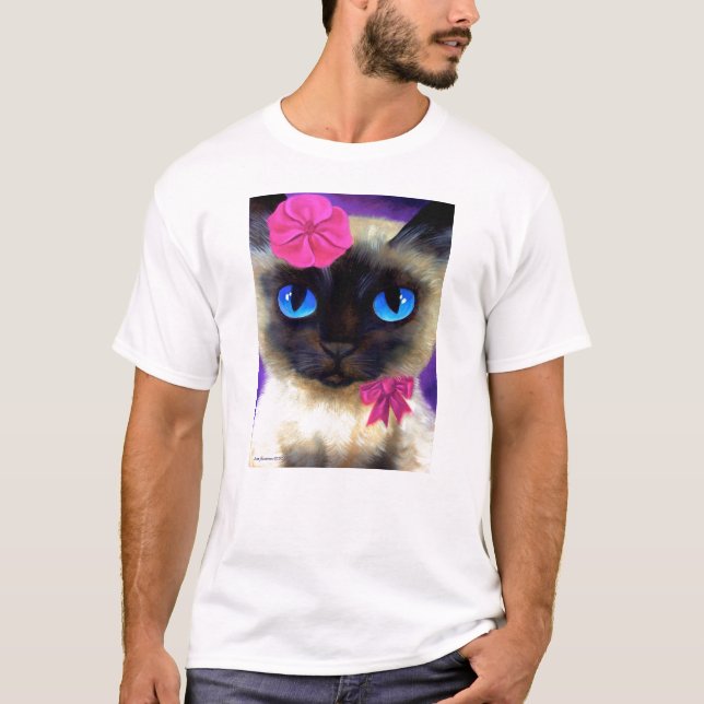 Siamese Cat With Flower T-Shirt (Front)