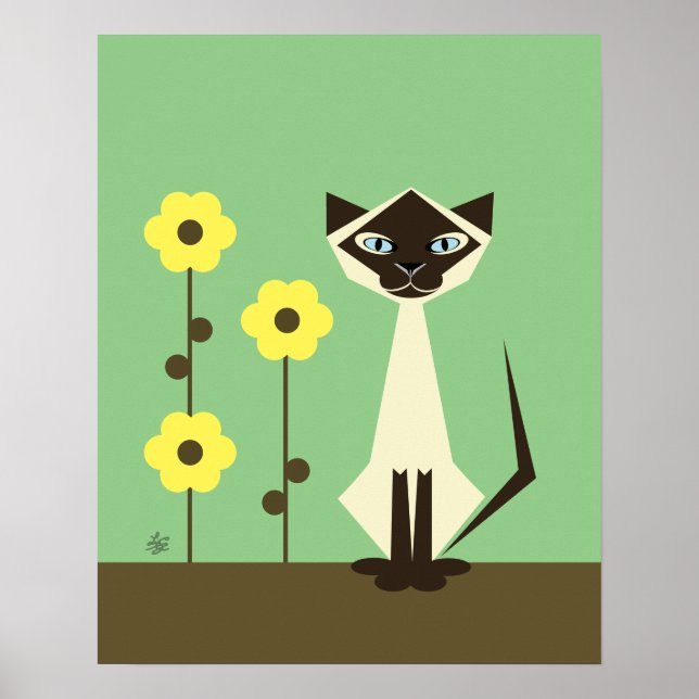 Siamese Cat With Flowers Poster (Front)
