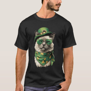 Siamese Cat with Hearts Sunglasses Shamrocks St Pa T-Shirt