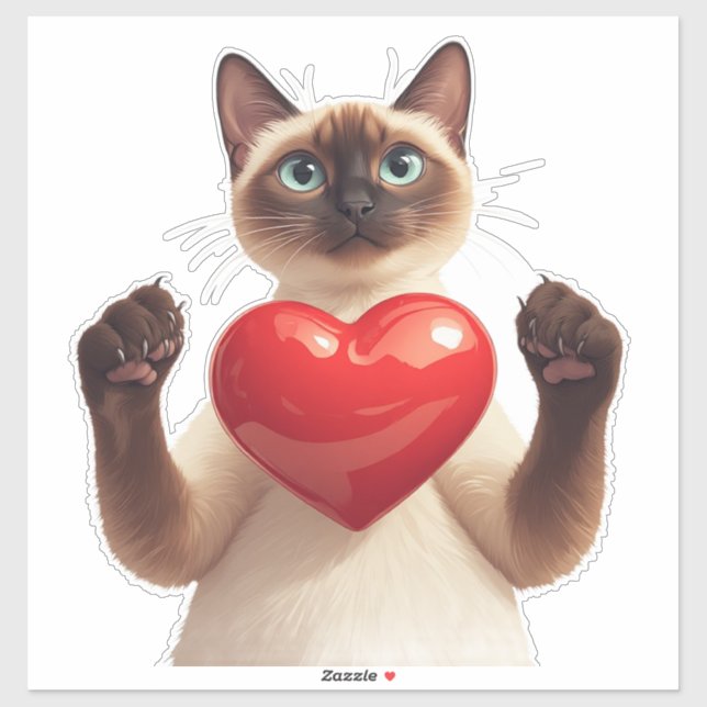 Siamese Cat With Red Heart And Loving Look 🐾 (Sheet)