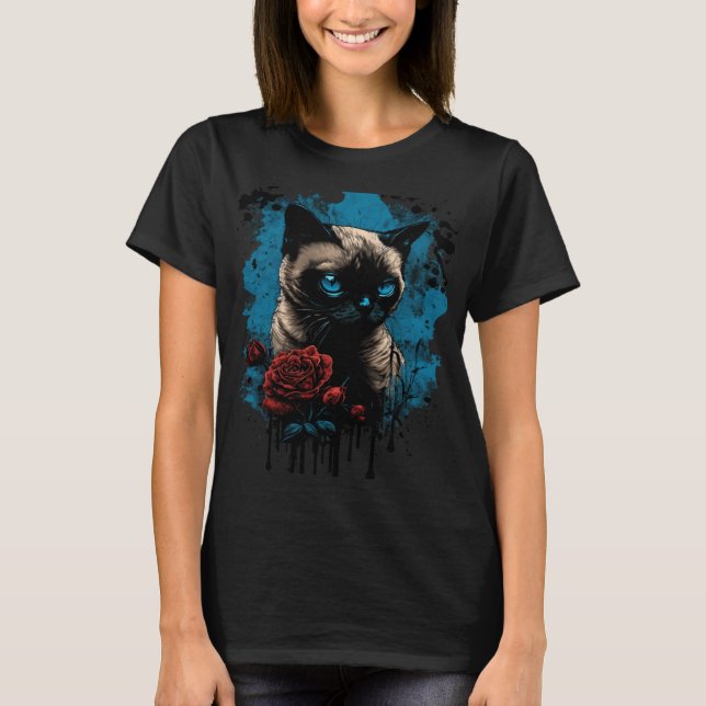 Siamese cat with red rose T-Shirt (Front)