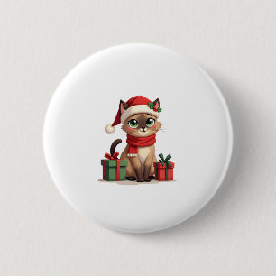 Siamese Cat Xmas Holiday Santa Siamese Cat Christm 6 Cm Round Badge
