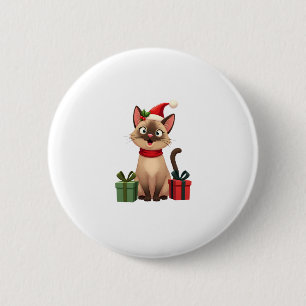 Siamese Cat Xmas Holiday Santa Siamese Cat Christm 6 Cm Round Badge