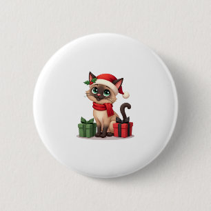 Siamese Cat Xmas Holiday Santa Siamese Cat Christm 6 Cm Round Badge