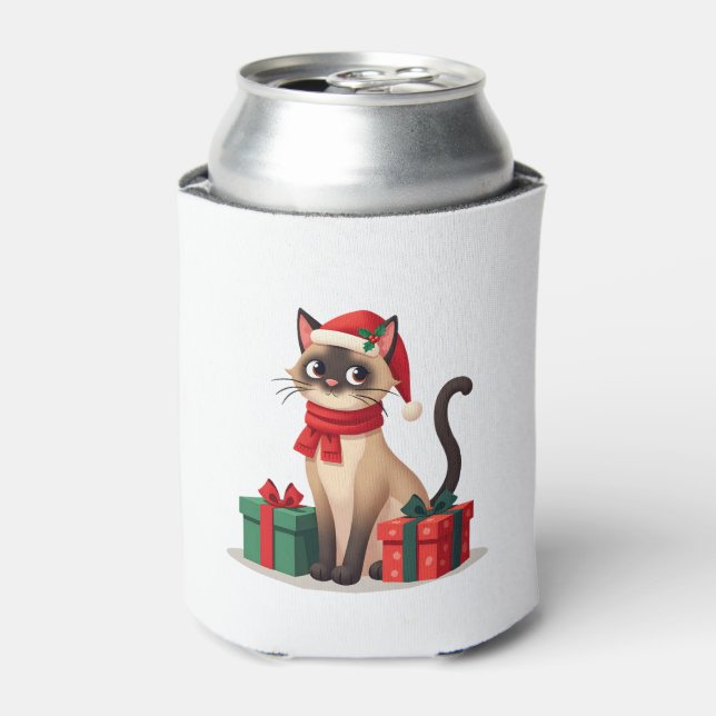 Siamese Cat Xmas Holiday Santa Siamese Cat Christm Can Cooler (Can Front)