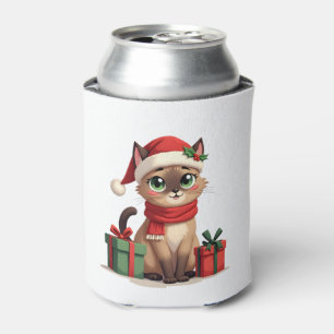 Siamese Cat Xmas Holiday Santa Siamese Cat Christm Can Cooler