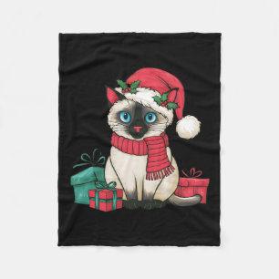 Siamese Cat Xmas Holiday Santa Siamese Cat Christm Fleece Blanket