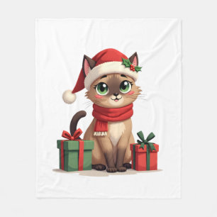 Siamese Cat Xmas Holiday Santa Siamese Cat Christm Fleece Blanket