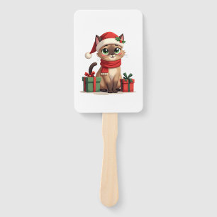 Siamese Cat Xmas Holiday Santa Siamese Cat Christm Hand Fan