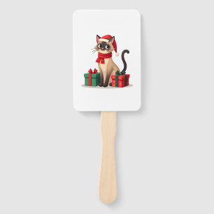Siamese Cat Xmas Holiday Santa Siamese Cat Christm Hand Fan