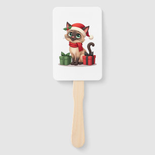 Siamese Cat Xmas Holiday Santa Siamese Cat Christm Hand Fan
