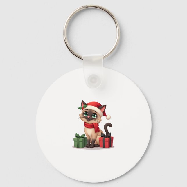 Siamese Cat Xmas Holiday Santa Siamese Cat Christm Key Ring (Front)