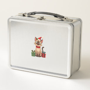 Siamese Cat Xmas Holiday Santa Siamese Cat Christm Metal Lunch Box