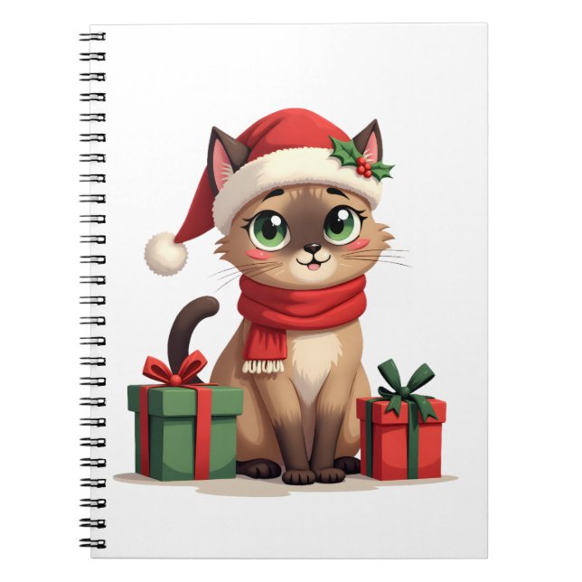 Siamese Cat Xmas Holiday Santa Siamese Cat Christm Notebook (Front)