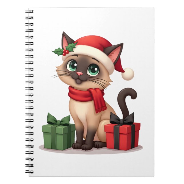 Siamese Cat Xmas Holiday Santa Siamese Cat Christm Notebook (Front)