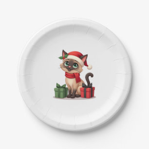 Siamese Cat Xmas Holiday Santa Siamese Cat Christm Paper Plate