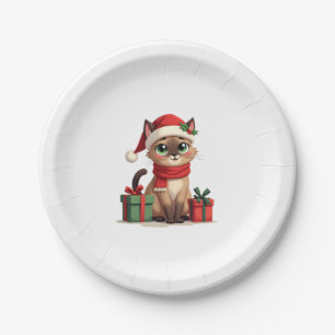 Siamese Cat Xmas Holiday Santa Siamese Cat Christm Paper Plate