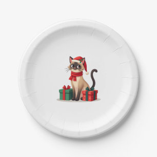 Siamese Cat Xmas Holiday Santa Siamese Cat Christm Paper Plate