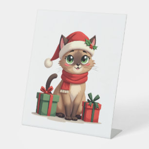 Siamese Cat Xmas Holiday Santa Siamese Cat Christm Pedestal Sign
