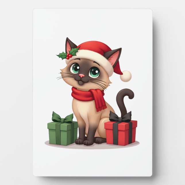 Siamese Cat Xmas Holiday Santa Siamese Cat Christm Plaque (Front)