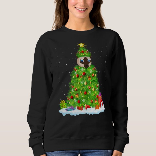 Siamese Cat Xmas Lighting Tree Funny Siamese Cat C Sweatshirt (Front)