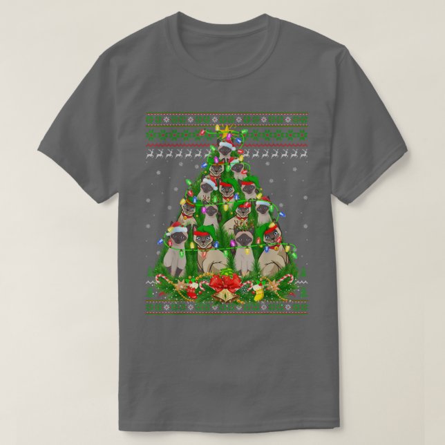 Siamese Cat Xmas Lighting Tree Siamese Cat Ugly Ch T-Shirt (Design Front)