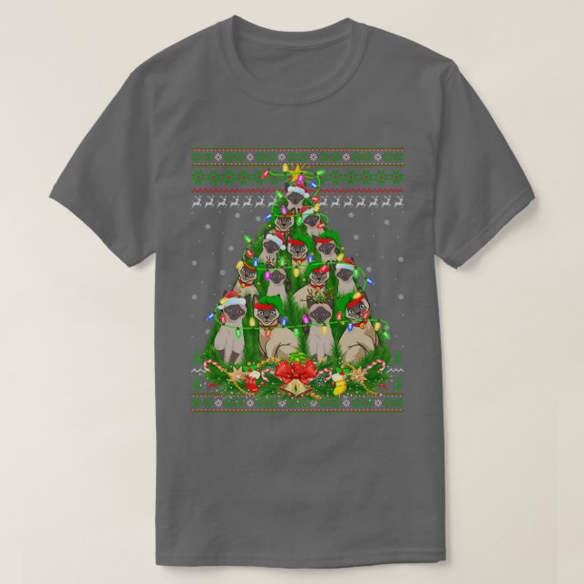 Siamese Cat Xmas Lighting Tree Siamese Cat Ugly Ch T-Shirt (Design Front)