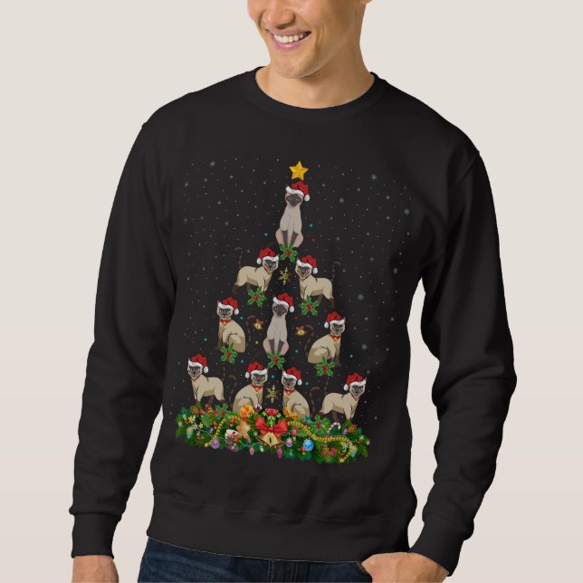 Siamese Cat Xmas Tree Gift Santa Hat Siamese Cat C Sweatshirt (Front)