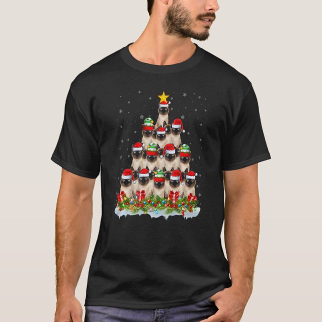 Siamese Cat  Xmas Tree Santa Christmas Siamese Cat T-Shirt (Front)