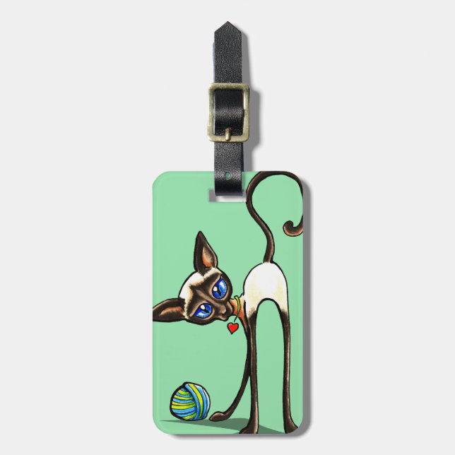 Siamese Cat Yarn Thief Luggage Tag (Front Vertical)