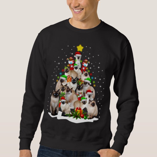 Siamese Cats Christmas Tree & Light Ugly Sweater C (Front)
