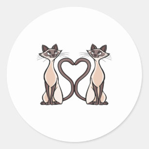 Siamese cats heart classic round sticker
