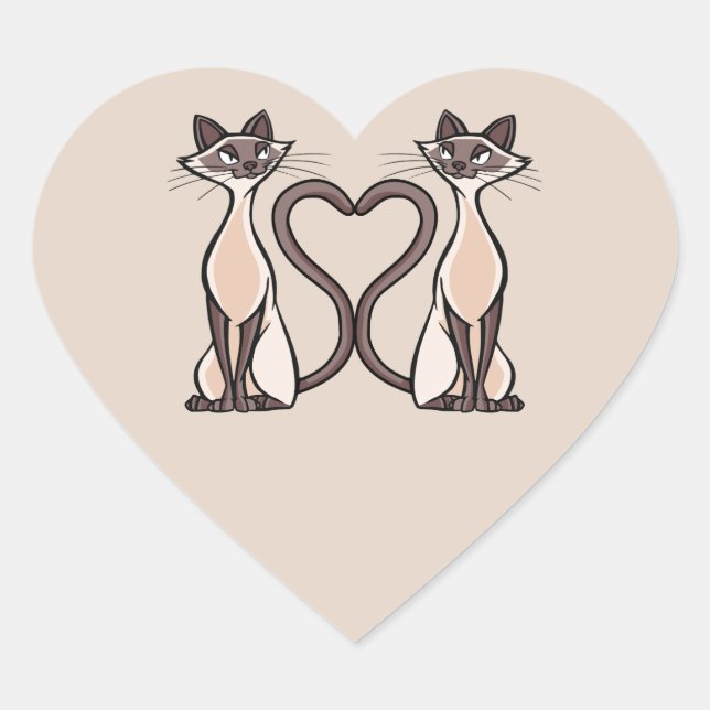 Siamese Cats Heart Heart Sticker (Front)