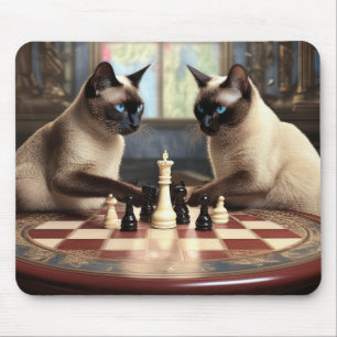Siamese Cats Playing Chess Mouse Pad