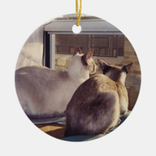 Siamese Cats Two at Window (2) Ceramic Tree Decoration
