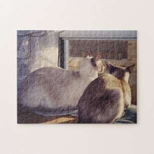 Siamese Cats Two at Window (2) Jigsaw Puzzle