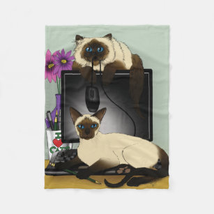 Siamese Computer Cats Fleece Blanket