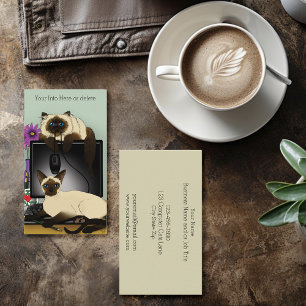 Siamese Computer Office Desk Cats Funny Mischief Business Card