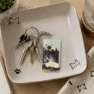 Siamese Computer Office Desk Cats Funny Mischief Key Ring