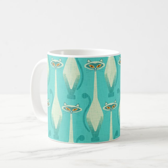 Siamese curious cat - turquoise and orange coffee mug (Front Left)