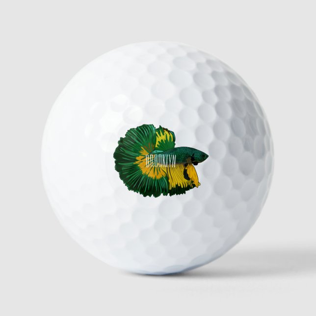 Siamese fighting fish cartoon illustration golf balls (Front)
