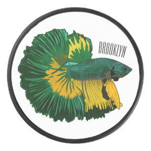 Siamese fighting fish cartoon illustration hockey puck