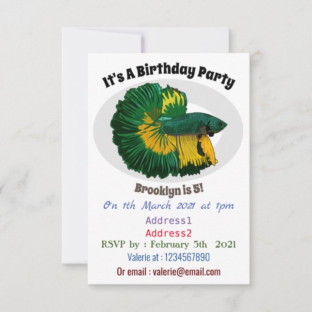 Siamese fighting fish cartoon illustration invitation (Front)