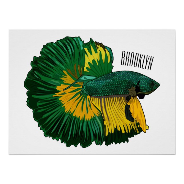 Siamese fighting fish cartoon illustration poster (Front)