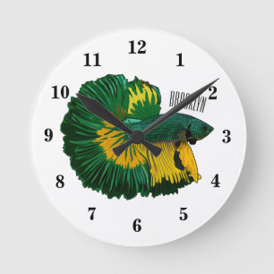 Siamese fighting fish cartoon illustration round clock
