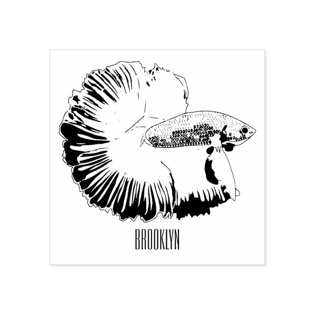 Siamese fighting fish cartoon illustration rubber stamp (Imprint)