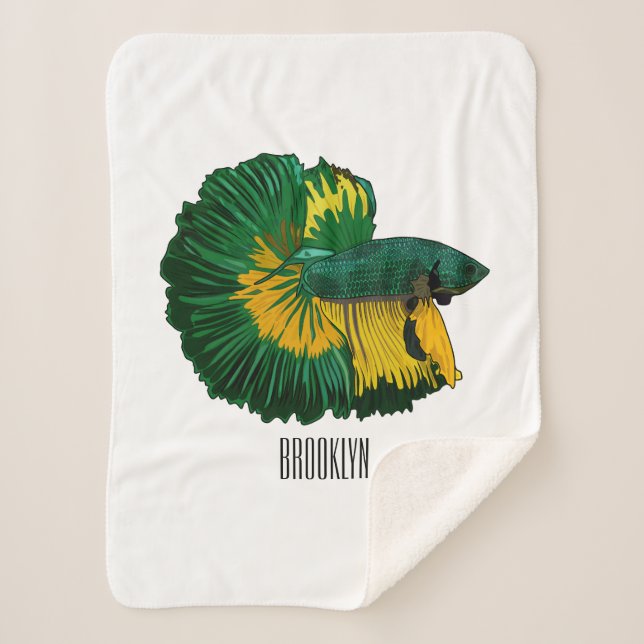 Siamese fighting fish cartoon illustration sherpa blanket (Front)